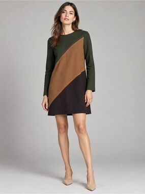 P.A.R.O.S.H. NWT Wool Colorblock Shift Dress Green Brown Size L